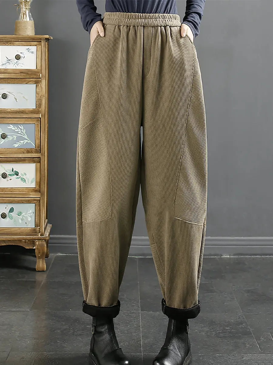 Plus Size Women Vintage Croduroy Plush Warm Harem Pants Ada Fashion
