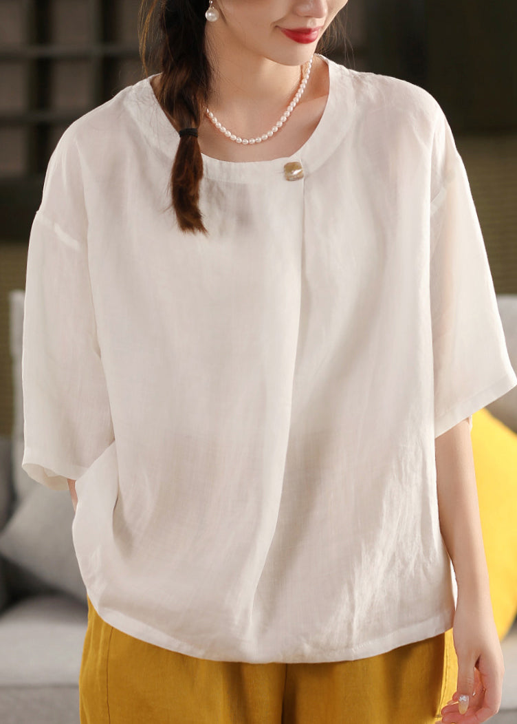 Size Summer Blouse Yellow Linen Neck O Top Plus FashionChic