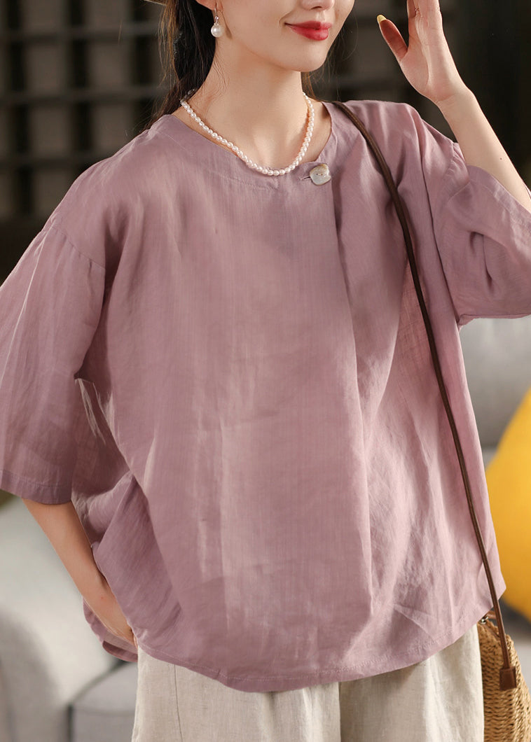 Size Summer Blouse Yellow Linen Neck O Top Plus FashionChic