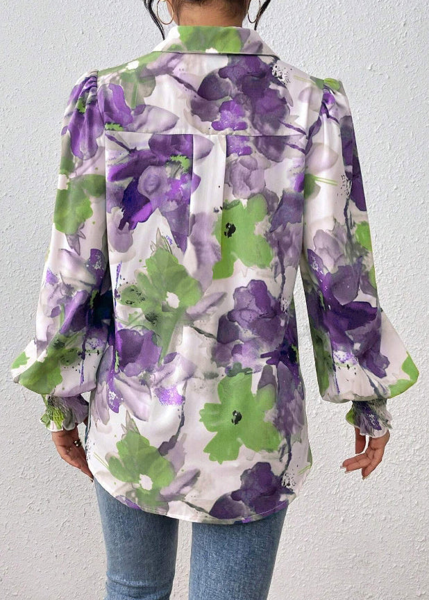 Pan Spring Cotton Collar Print Blouse Purple Peter FashionChic