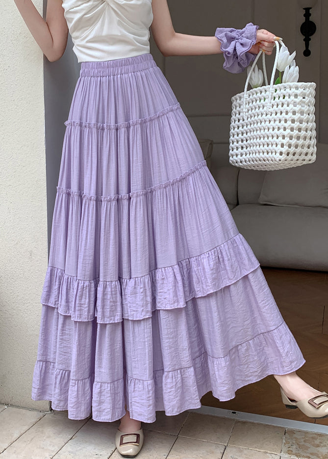 Patchwork Cotton Solid Ruffled Summer Purple Skirts Maxi FashionChic
