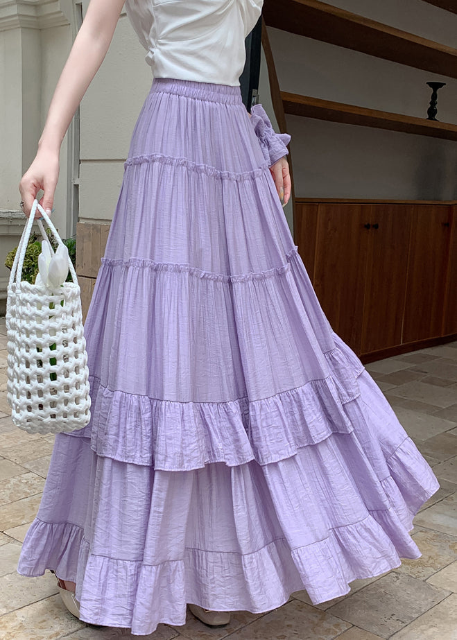 Patchwork Cotton Solid Ruffled Summer Purple Skirts Maxi FashionChic