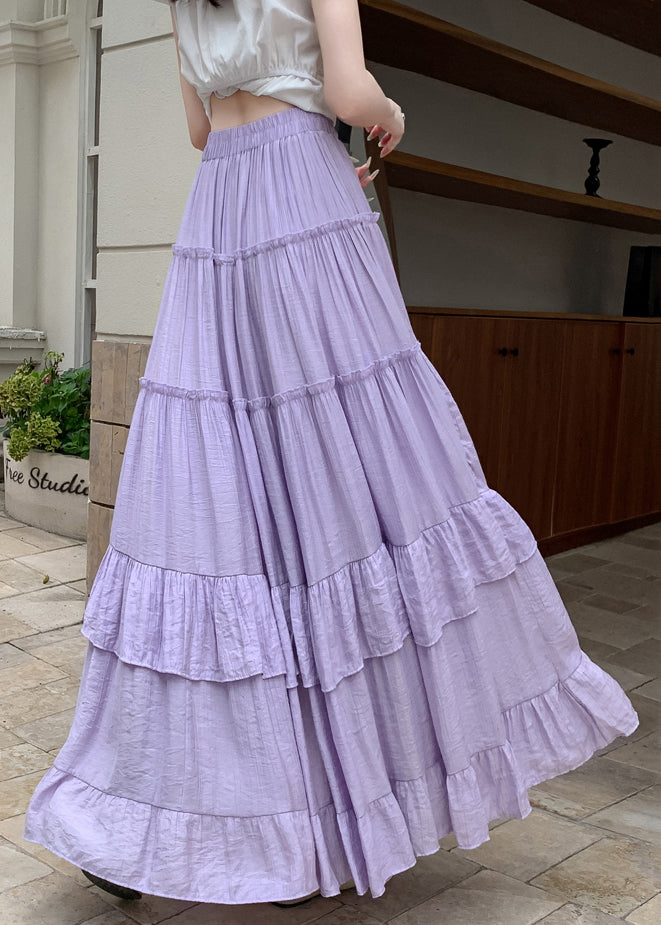Patchwork Cotton Solid Ruffled Summer Purple Skirts Maxi FashionChic