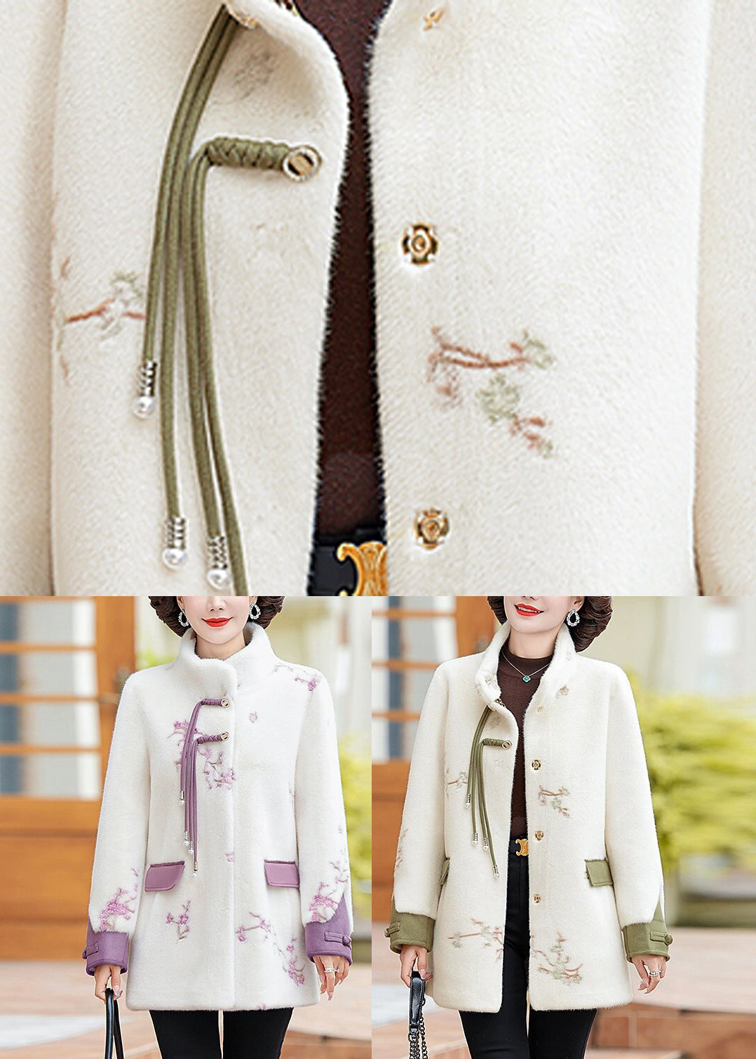 Purple Stand Collar Button Mink Velvet Coats Spring TA011