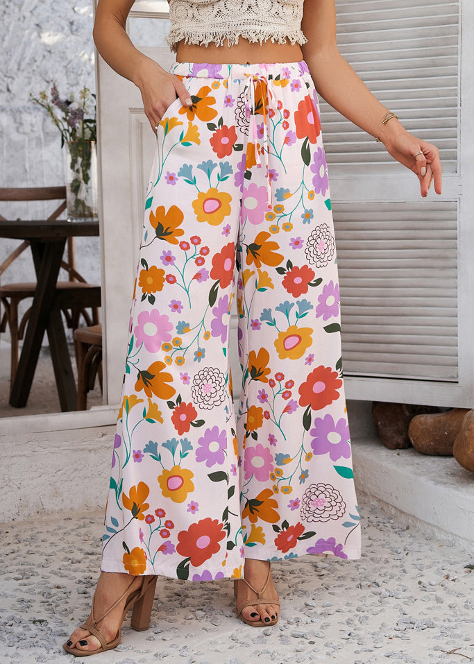 Rainbow Waist Print Vacation Tie Dresses Trousers FashionChic