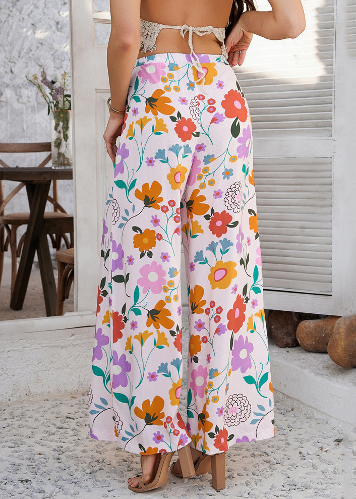Rainbow Waist Print Vacation Tie Dresses Trousers FashionChic