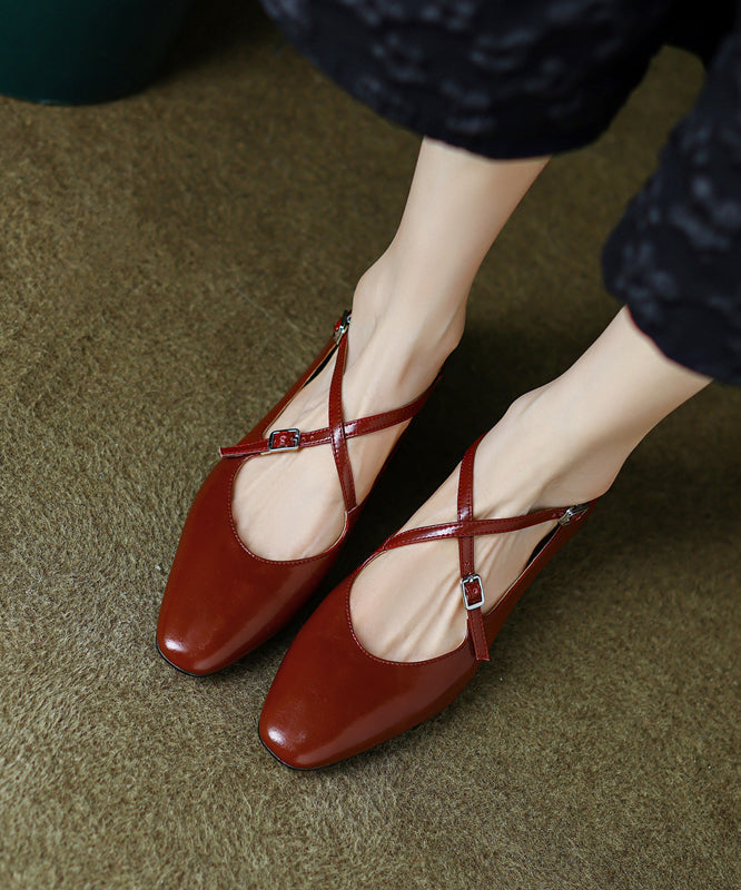 Splicing Strap Cross Cowhide Leather Feet Chic Red Shoes Flat FashionChic