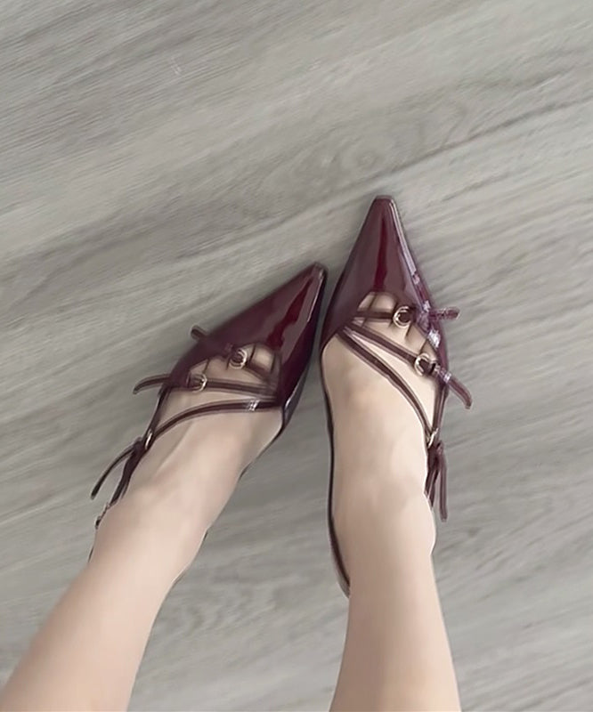 Leather High Faux Heels Sandals Pointed Splicing Red Toe FashionChic