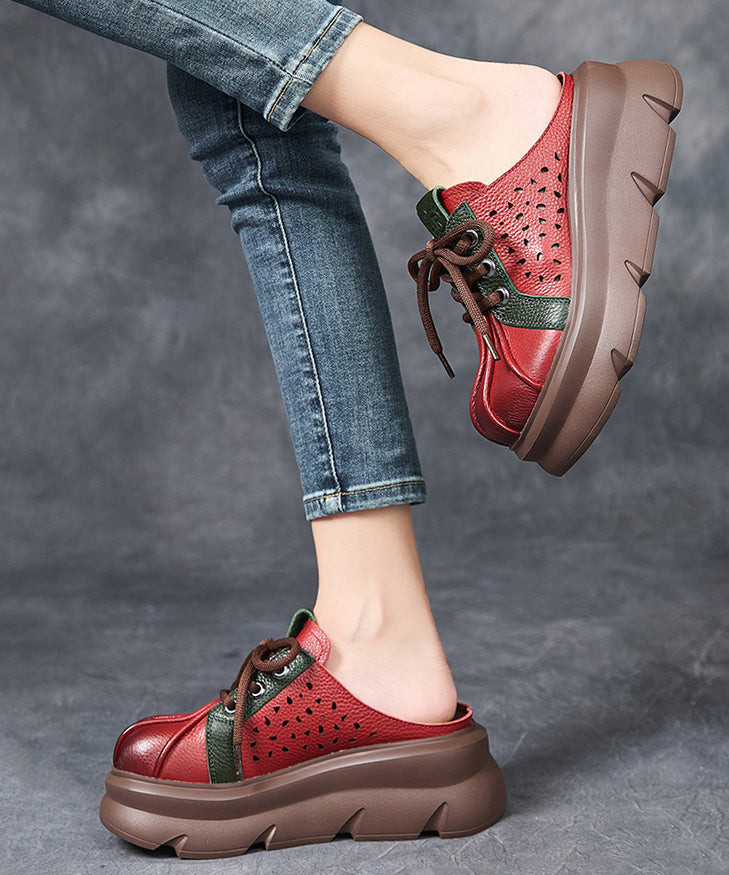 Red Hollow Out Lace Up Splicing Platform Slide Sandals YC017 ABC