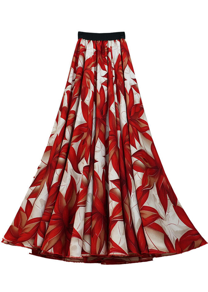 Red Print Chiffon Skirt Exra Large Hem Spring YU024 ABC