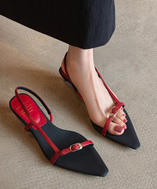 Red Sandals Kitten Toe Splicing Pointed Peep FashionChic