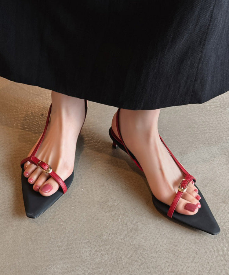 Red Sandals Kitten Toe Splicing Pointed Peep FashionChic
