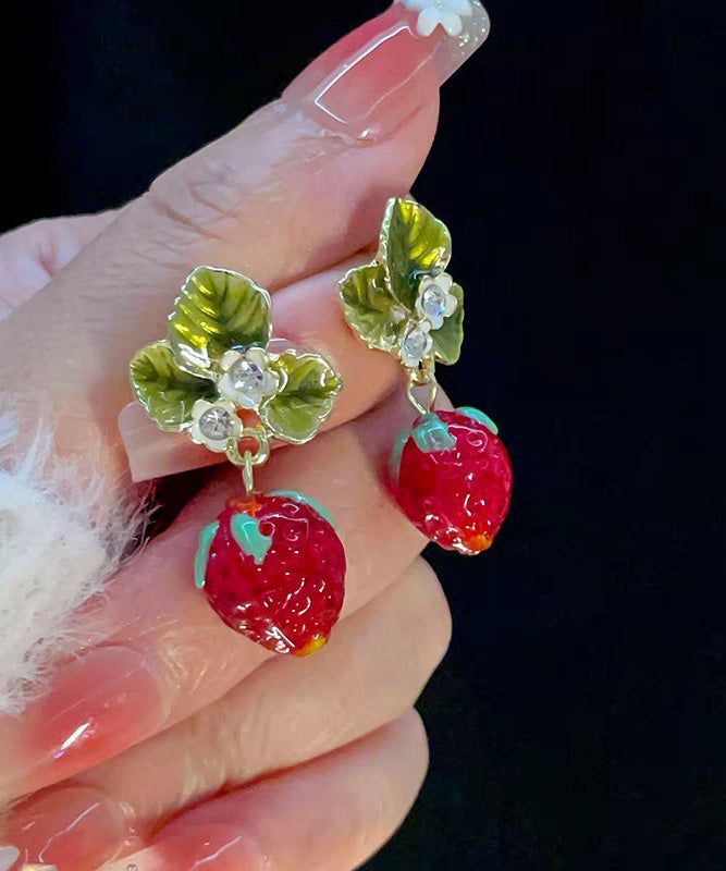 Strawberry Resin Sweet Earrings Red Fashionable Zircon FashionChic