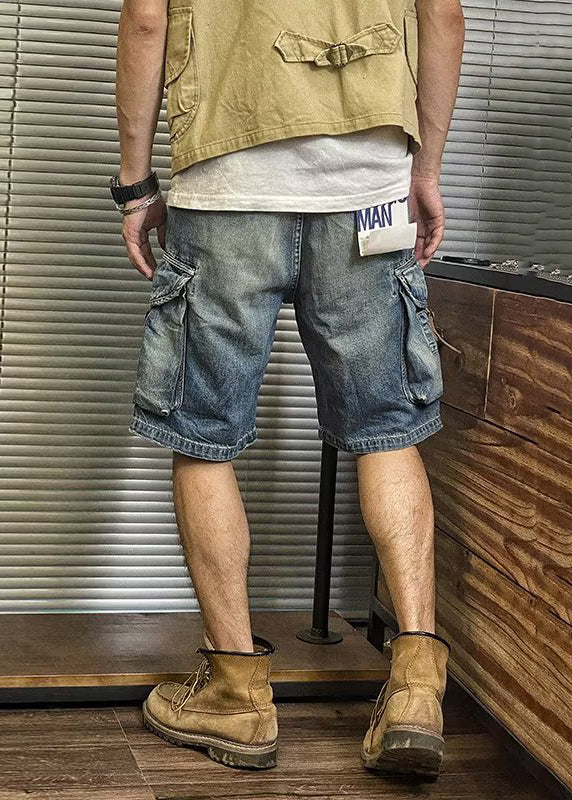 Blue Pockets Waist Shorts Denim Retro Summer Mens High FashionChic