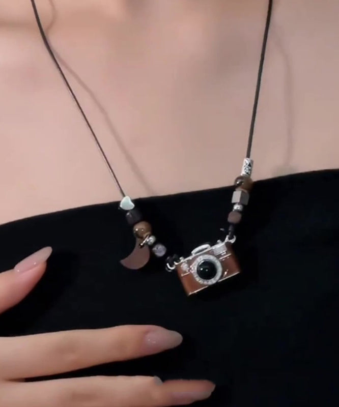 Resin Camera Drip Glaze Brown Leather Retro Overgild Copper FashionChic