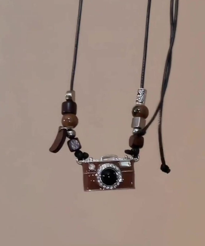 Resin Camera Drip Glaze Brown Leather Retro Overgild Copper FashionChic