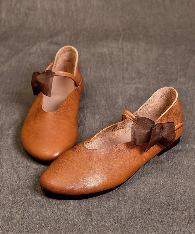 Feet Cowhide Leather Coffee Retro Flat Shoes Comfy FashionChic