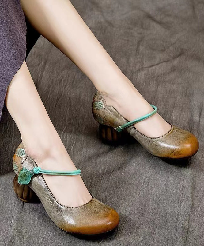 Retro Comfortable And Versatile Cowhide Chunky Heel CZ1024 Ada Fashion