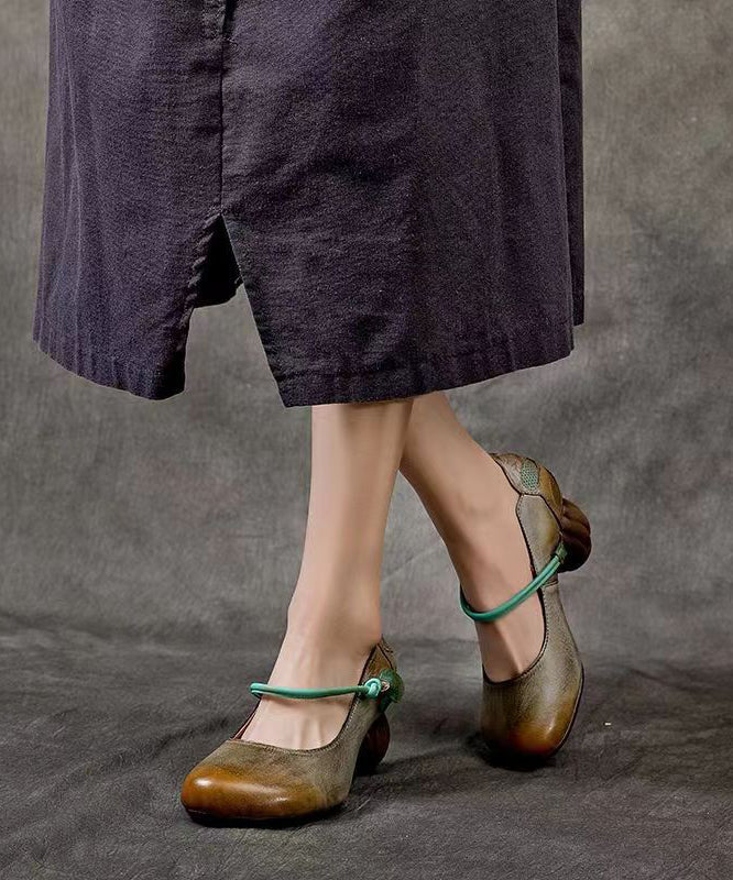 Retro Comfortable And Versatile Cowhide Chunky Heel CZ1024 Ada Fashion