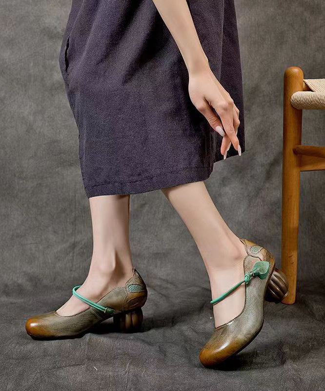 Retro Comfortable And Versatile Cowhide Chunky Heel CZ1024 Ada Fashion