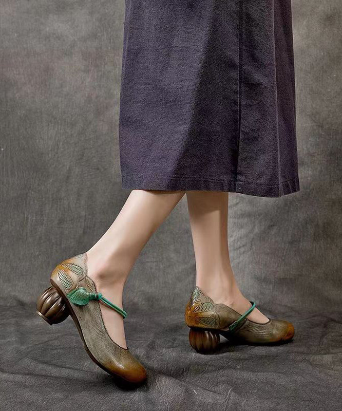 Retro Comfortable And Versatile Cowhide Chunky Heel CZ1024 Ada Fashion