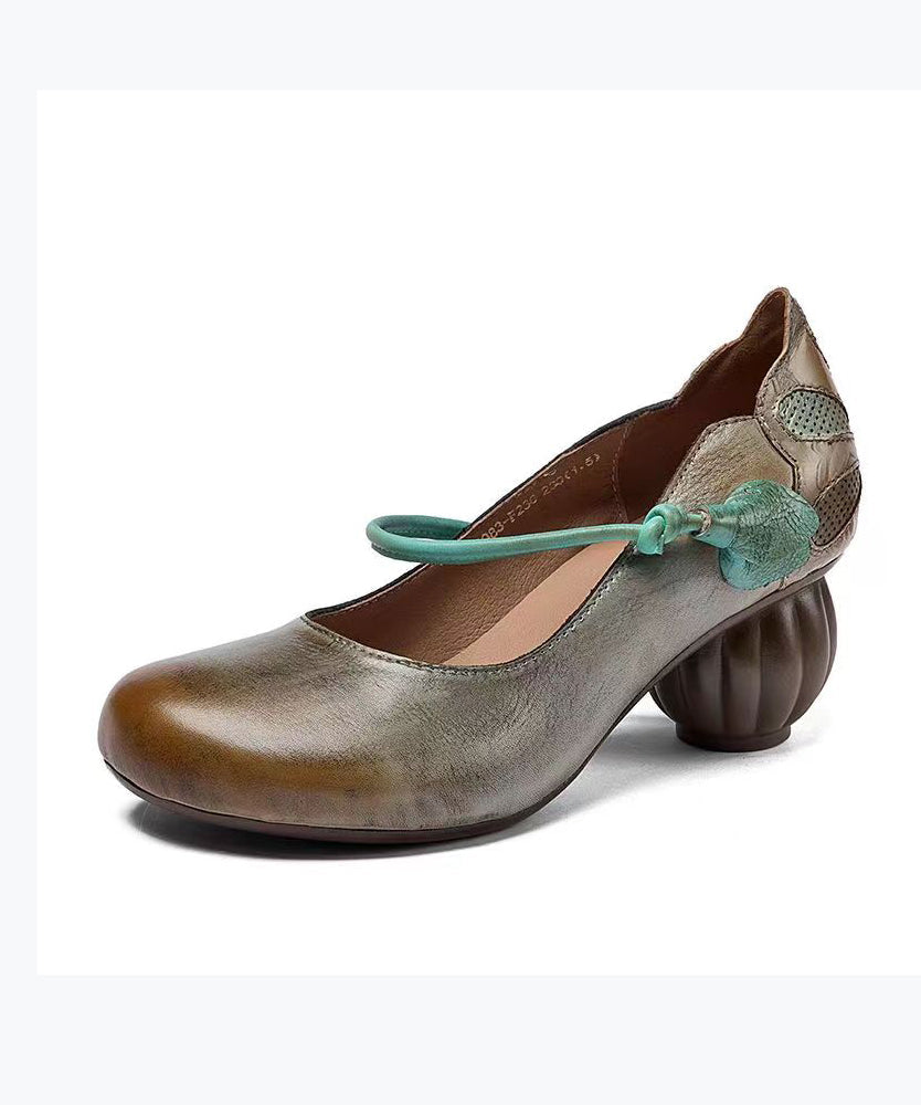 Retro Comfortable And Versatile Cowhide Chunky Heel CZ1024 Ada Fashion