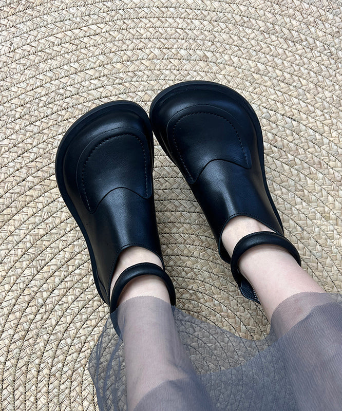 Cowhide Black Splicing Boots Leather Comfy Retro FashionChic