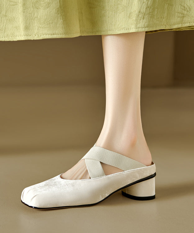 Retro Cross Strap Splicing Chunky Brown Cowhide Leather Slide Sandals RI016 ABC