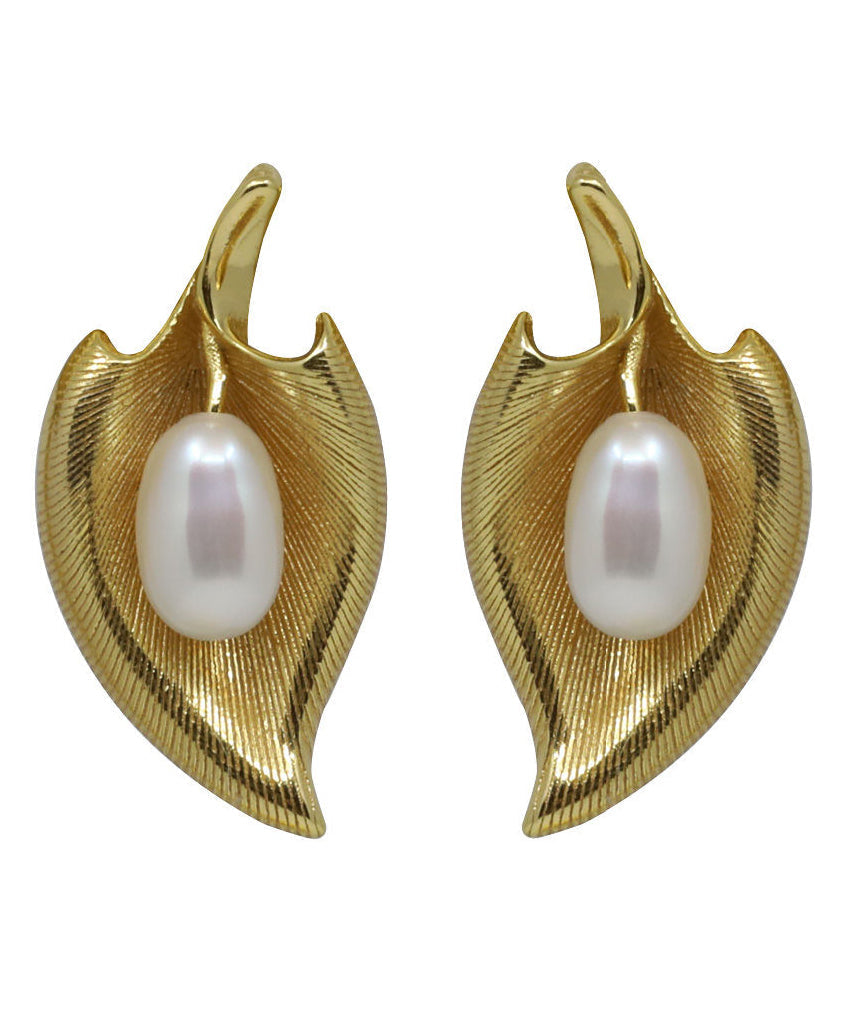 Earrings Copper Stud Retro Overgild Pearl Gold FashionChic