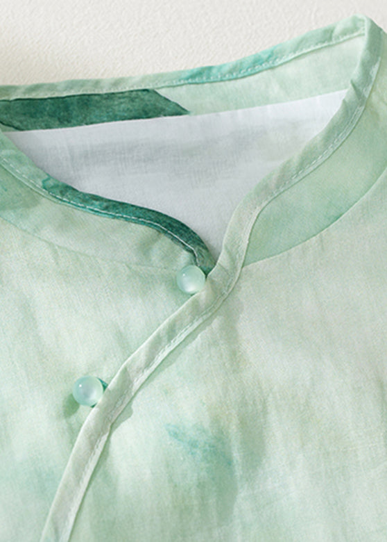 Retro Green Print Button Maxi Dresses Summer VV023 HS-SDL240627
