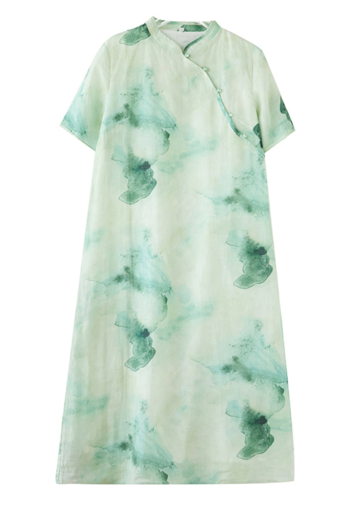 Retro Green Print Button Maxi Dresses Summer VV023 HS-SDL240627