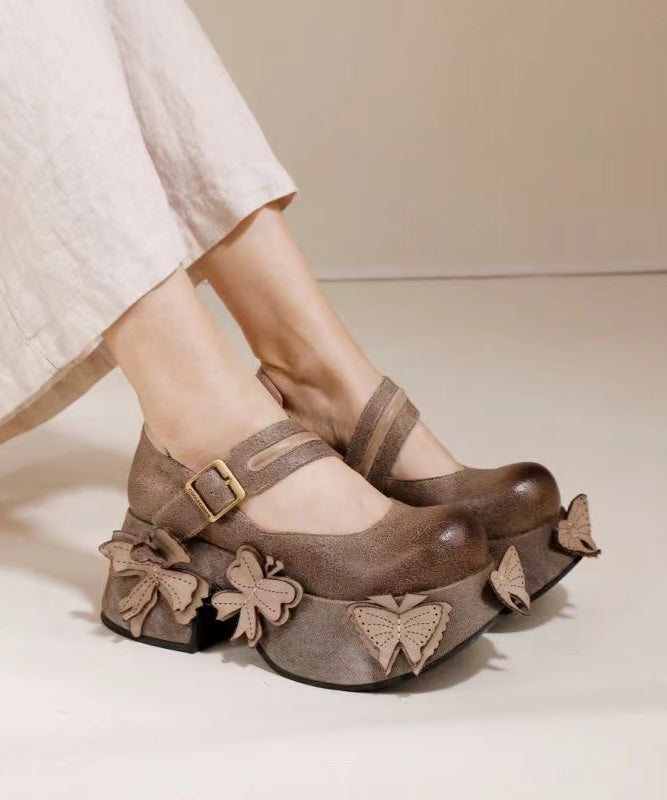 Retro Grey Butterfly Splicing Buckle Strap Platform Heels CZ1007 Ada Fashion