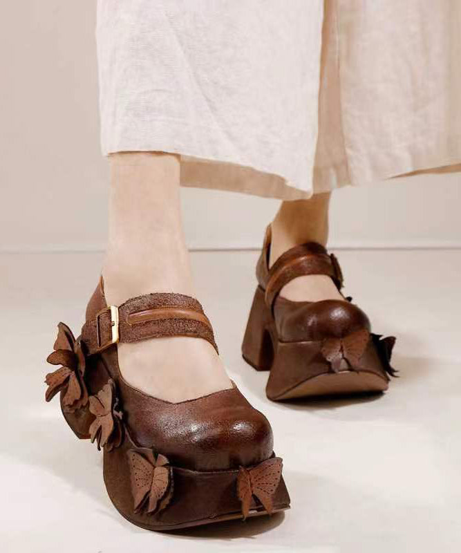 Retro Grey Butterfly Splicing Buckle Strap Platform Heels CZ1007 Ada Fashion