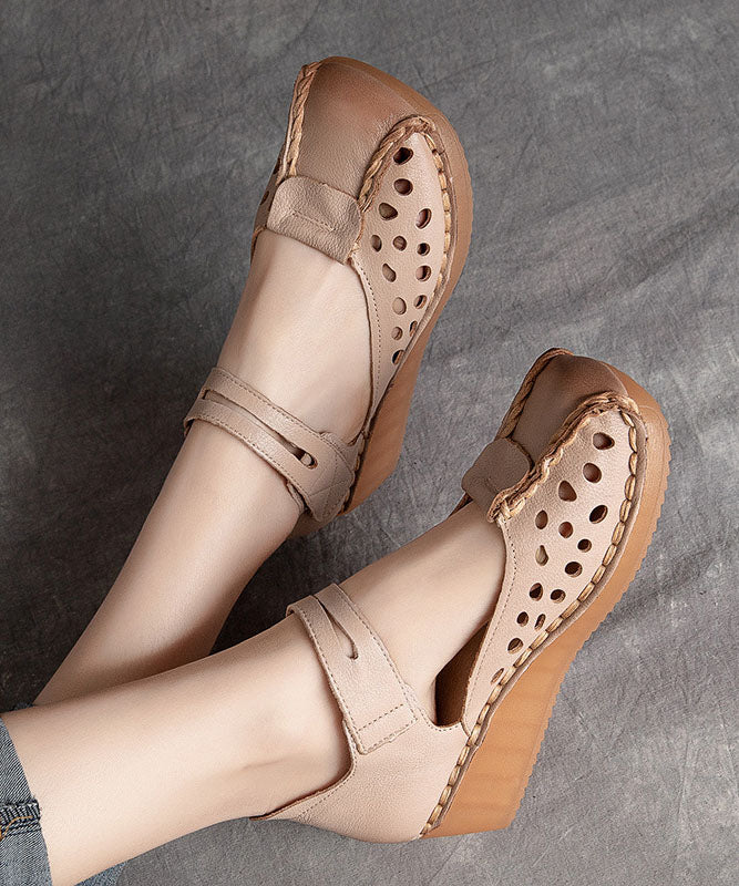 Retro Hollow Out Splicing Wedge Sandals Brown Cowhide Leather JJ032 Shoe-LX240609