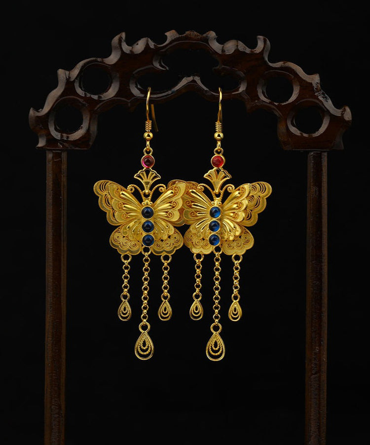 Retro Orange Sterling Silver Overgild Butterfly Tassel Drop Earrings QQ010 JEW-EAR240811