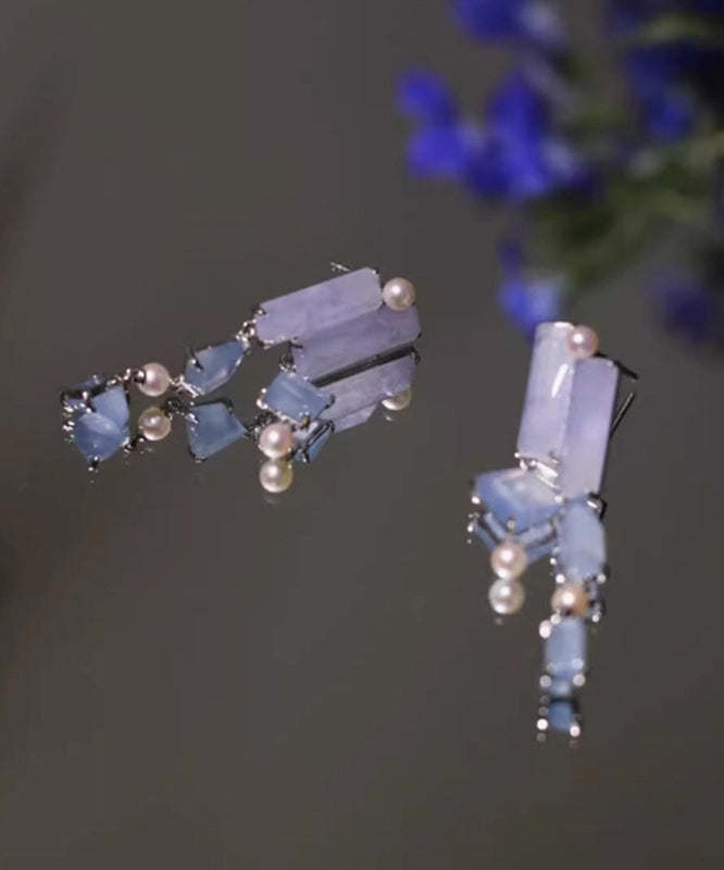 Asymmetrical Earrings Chalcedony Drop Retro Alloy Purple Tassel FashionChic