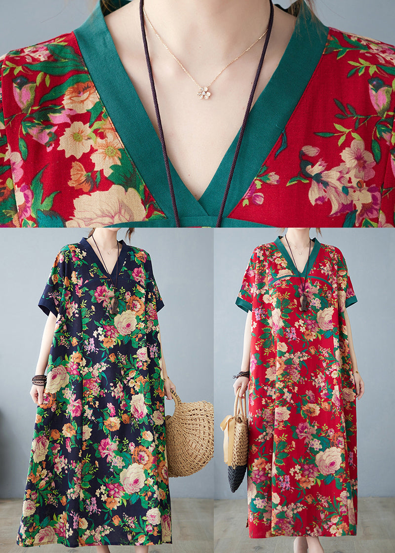 Cotton Dresses Maxi Summer Print Red Oversized Retro FashionChic