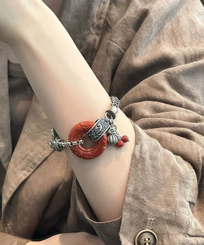 Silk Retro Gourd Butterfly Silver Chain Sterling Bracelet FashionChic