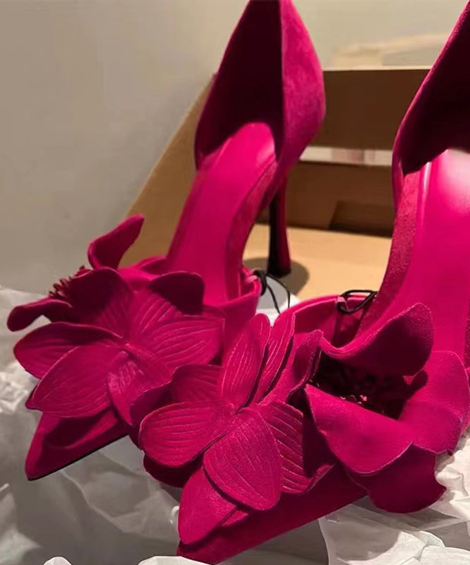 Toe Suede Rose Chic Splicing Floral High Heels Pointed FashionChic