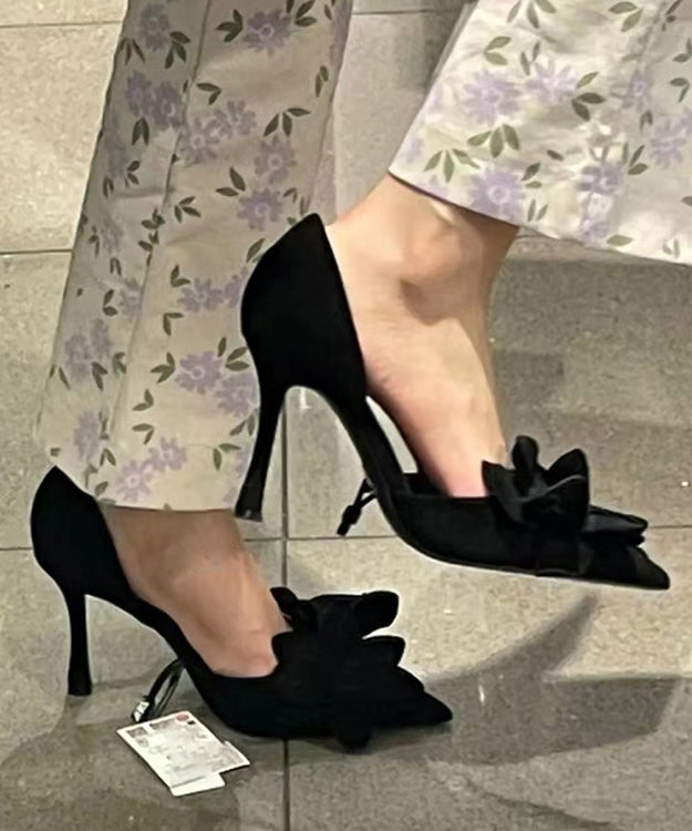 Toe Suede Rose Chic Splicing Floral High Heels Pointed FashionChic