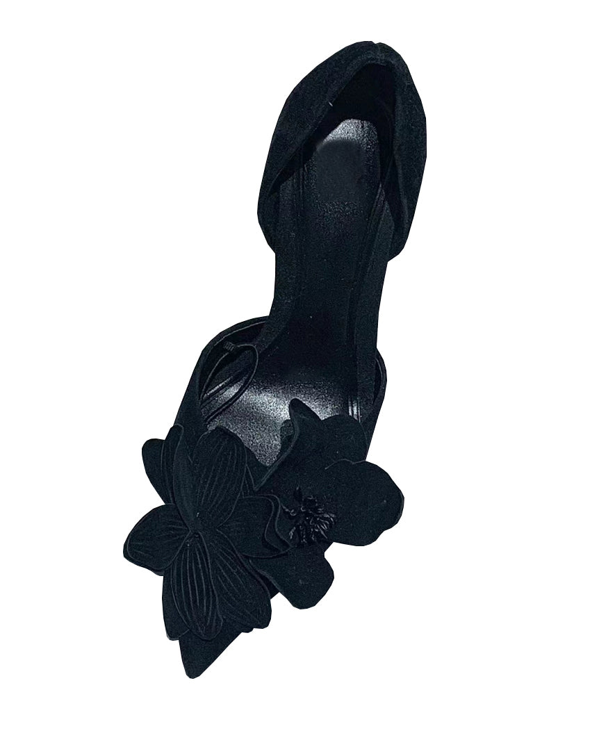 Toe Suede Rose Chic Splicing Floral High Heels Pointed FashionChic