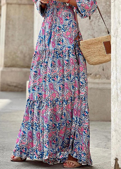 Rose Tie Waist Fall Maxi Dress V Neck QA024 OM-BB241009