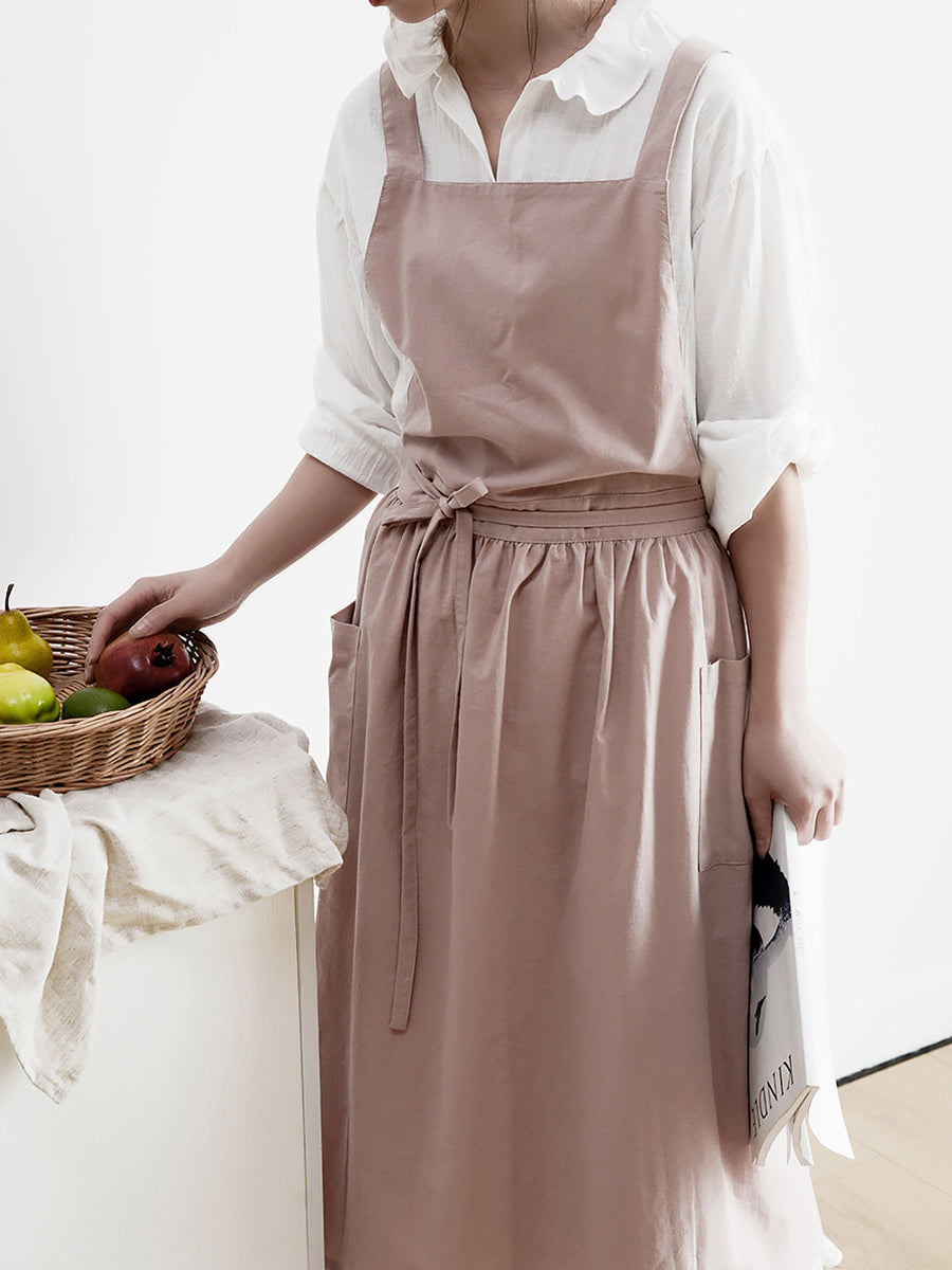 Women Casual Solid Summer Cotton Apron Dress KL1041 Ada Fashion
