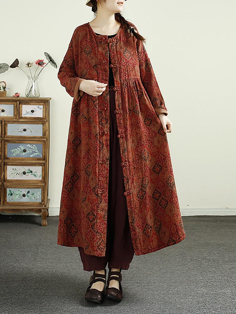 Women Ethnic Flower Button Linen Shirt Coat AI1017 ZMMM