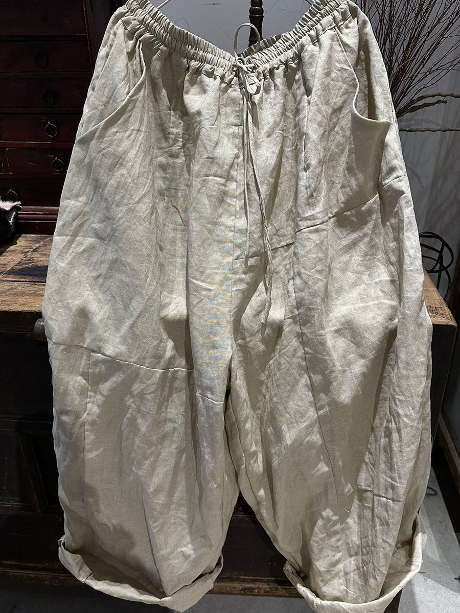 Women Artsy Solid Loose Ramie Wie-leg Pants AS1002 SNXY