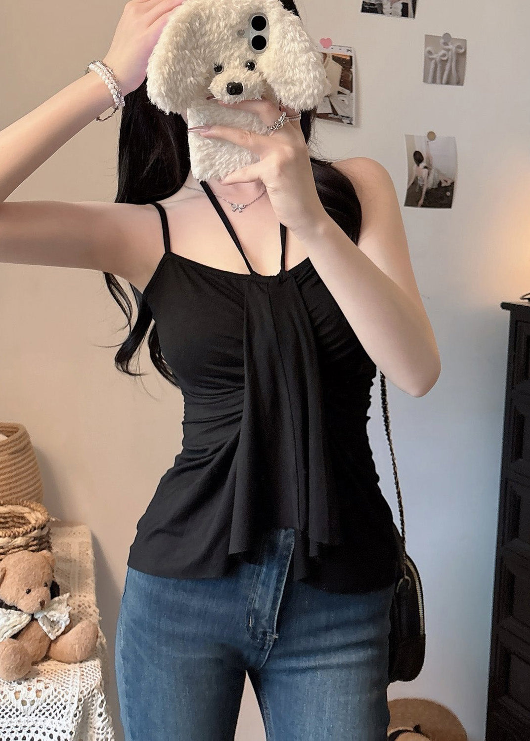 Black Vest Summer Cotton Sexy Halter Asymmetrical FashionChic