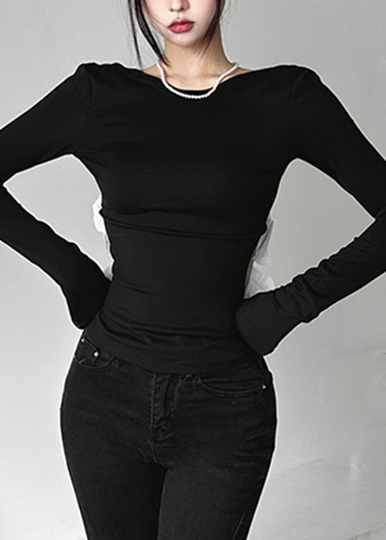 Out Sexy Patchwork Backless Fall Hollow Top Black FashionChic