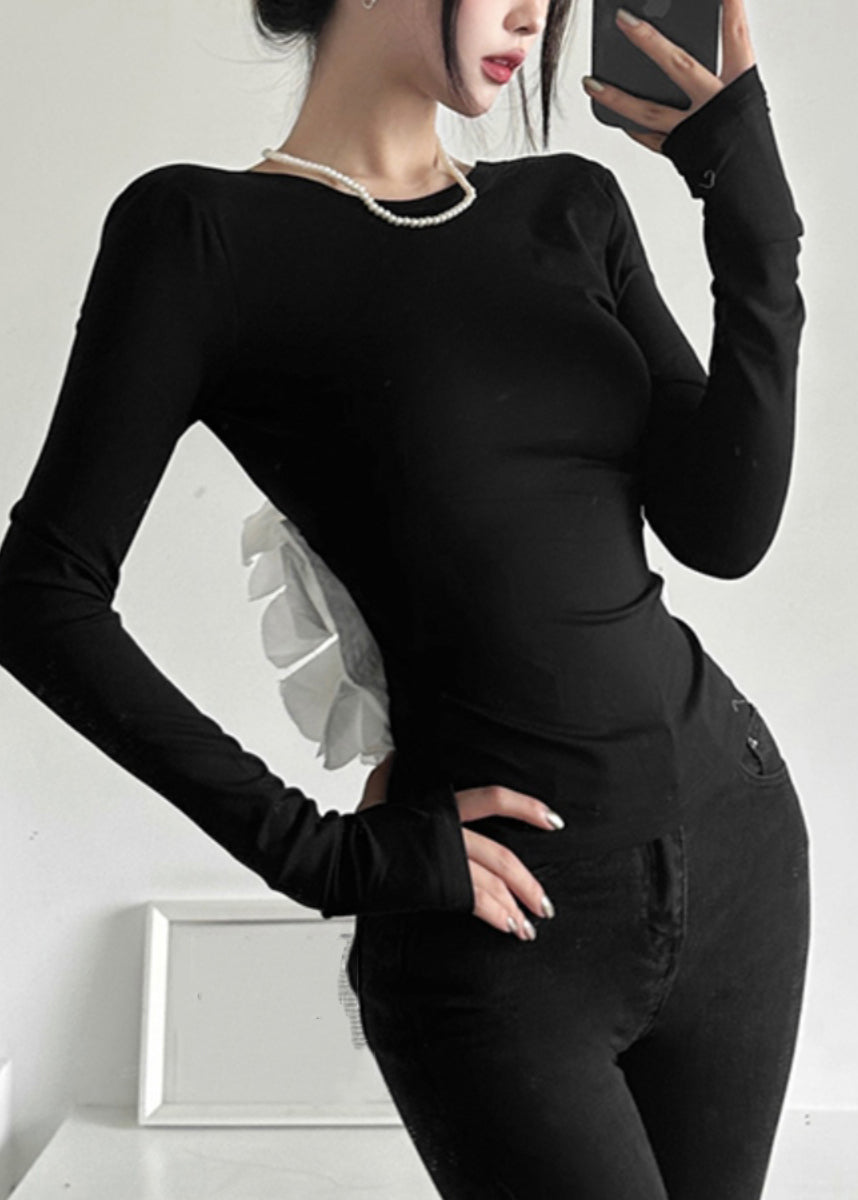 Out Sexy Patchwork Backless Fall Hollow Top Black FashionChic