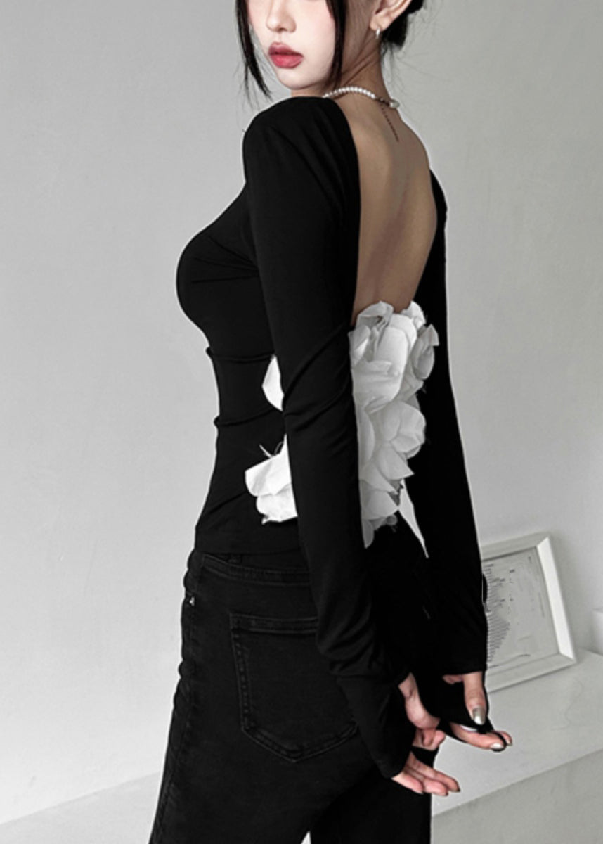 Out Sexy Patchwork Backless Fall Hollow Top Black FashionChic