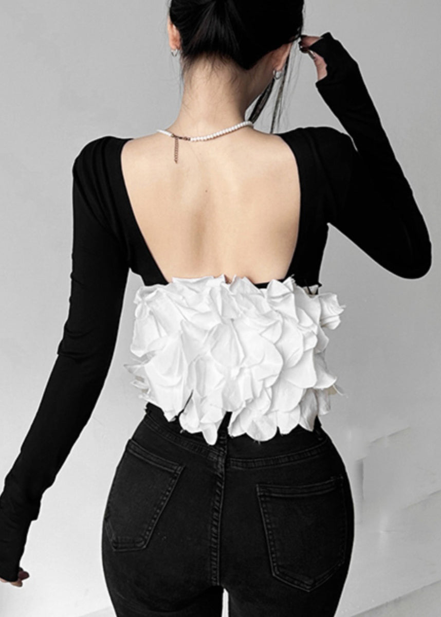 Out Sexy Patchwork Backless Fall Hollow Top Black FashionChic